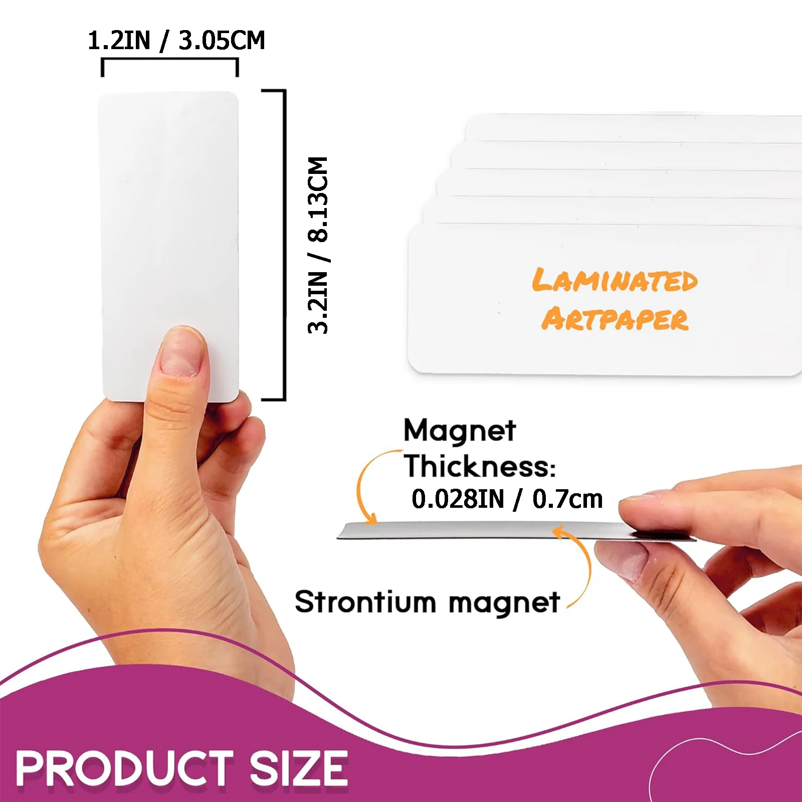 3,2 x 1,2 pollici 50 pezzi - Etichette magnetiche bianche - Strisce riutilizzabili per casa, ufficio, garage, frigorifero, vuoto, scrivibile, cancellabile