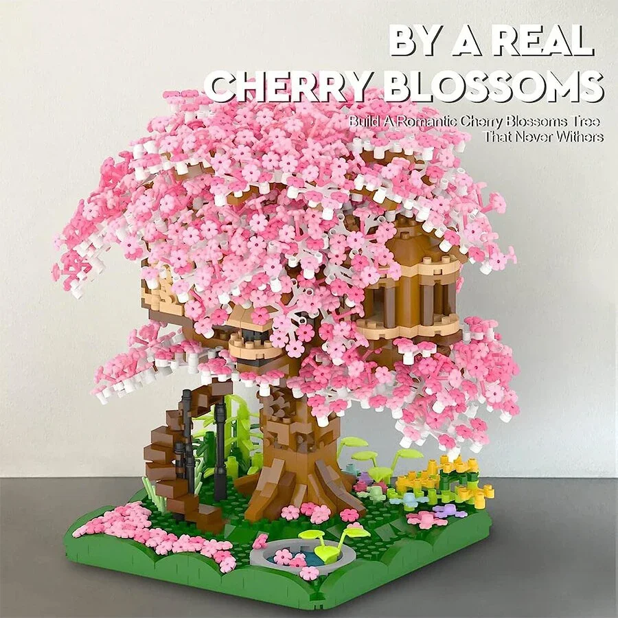 2000 pezzi fai da te Cherry Bonsai Tree Building Assembly Set Mini Brick Cherry Blossom Tree House ottimo regalo per bambini e adulti