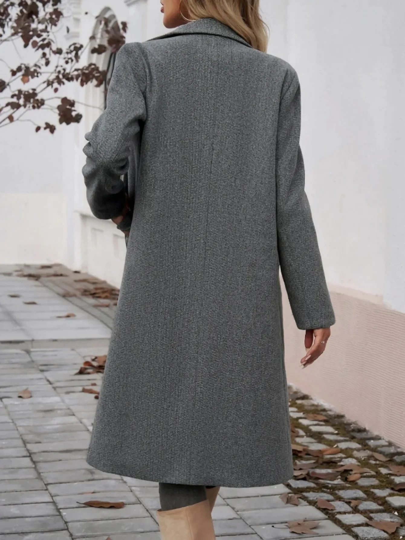 Winter Pea Coat Wool Blend Notched Lapel One Button Long Sleeves Classic Stylish Warm Outerwear for Men