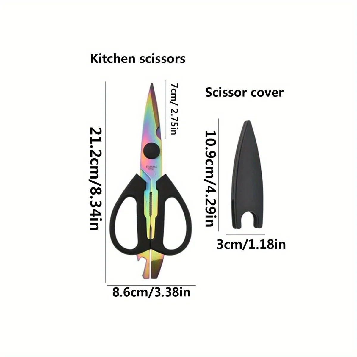 1PC, Upgrade Your Kitchen with 1pc Dazzle colour Stainless Steel Multi-Purpose Shears - Perfect for Poultry, Fish, Meat