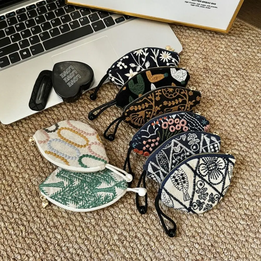 

Portable Embroidered Mini Coin Purse Small Pouch Keychain Pendant Cotton Zipper Car Key Bag