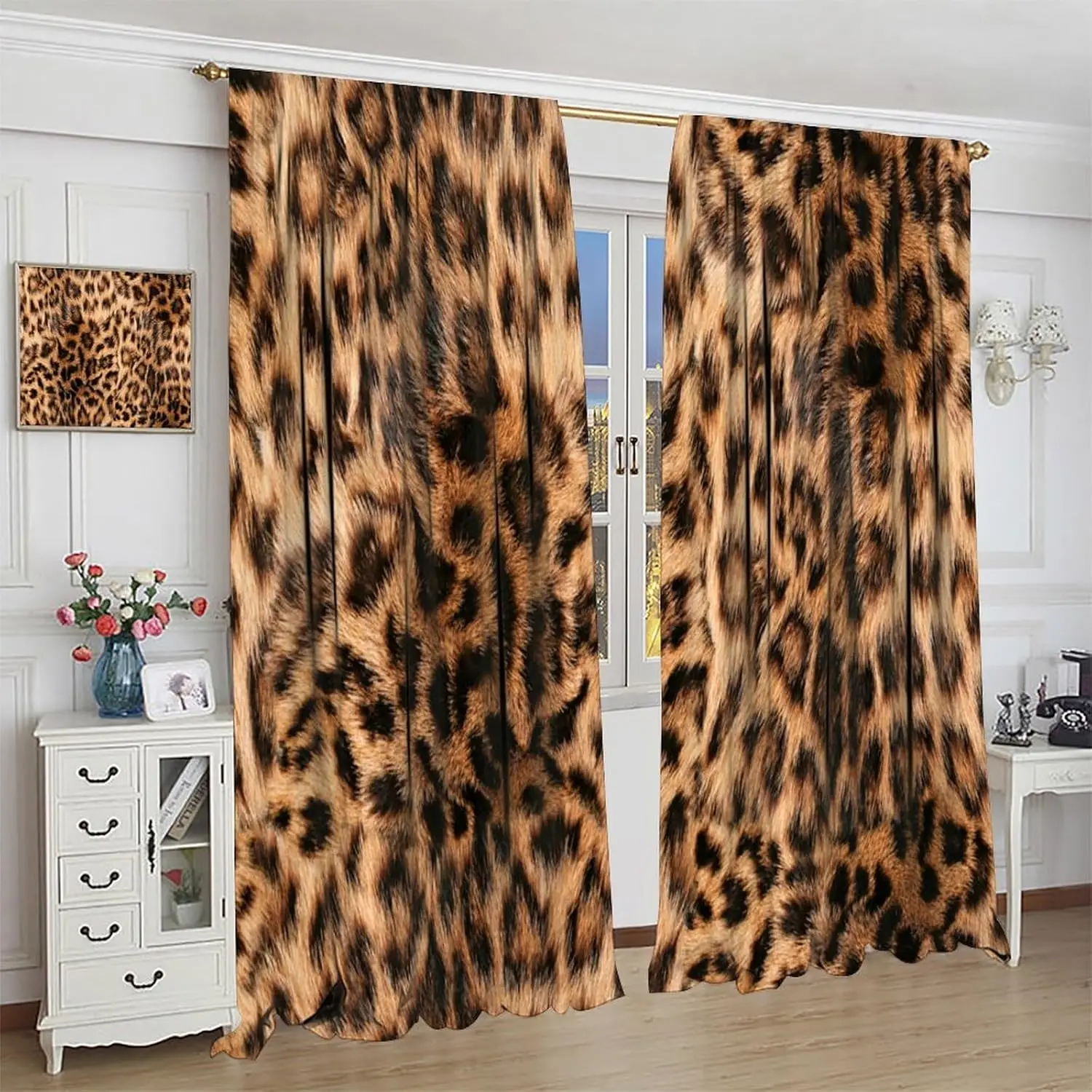 

Leopard Print Curtains Rustic Safari Theme 3D Ｗild Animal Fur Skin Brown Farm Window Treatments for Kids Living Room Bedroom