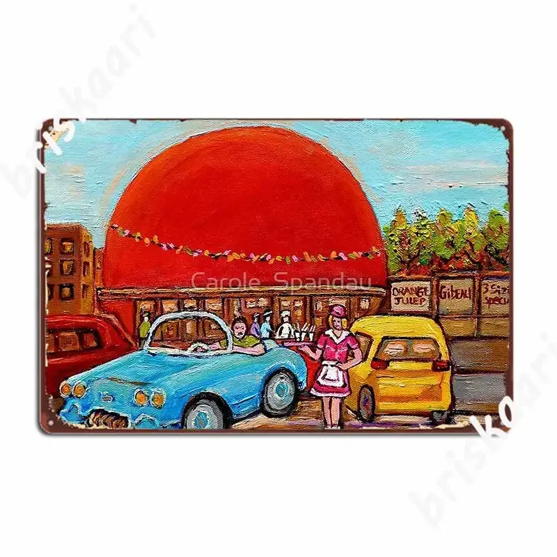 Roadside Attraction Montreal Drive In Diner Canadian City Scenes Paintings Metal Sign Plaques Retro Tin Sign Poster
