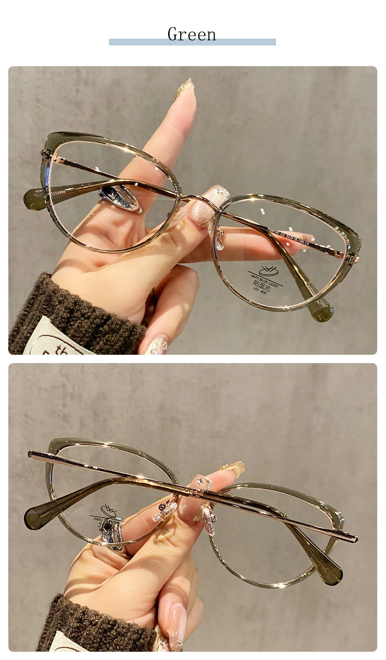 Neue Mode Marke Design Damen Cat Eye TR Legierung Rahmen Anti Blau Licht Rezept Benutzerdefinierte Myopie Gläser Photochrome 0 bis 600 – Detail 11