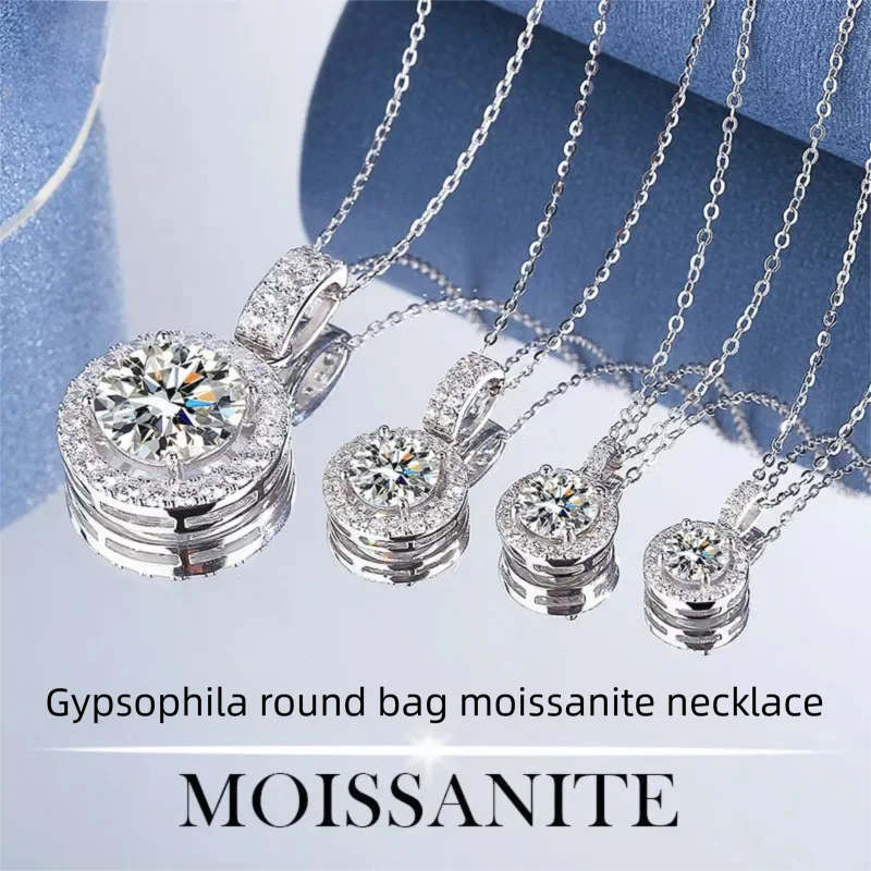1-10ct Moissanite Tennis Necklace for Woman Wedding Jewely with Certificate 925 Sterling Sliver Plated 18k White Gold Necklace