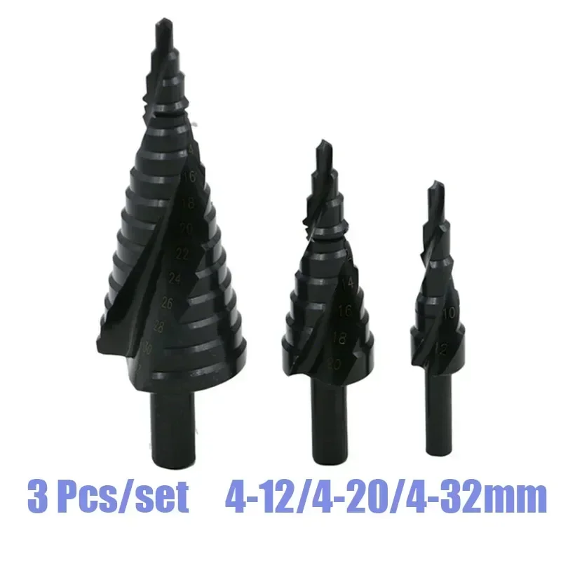 3PCS/set 4-12 4-20 4-32mm HSS Cobalt Step Drill Bit Set Nitrogen High Speed Steel Spiral for Metal Cone Triangle Shank Hole