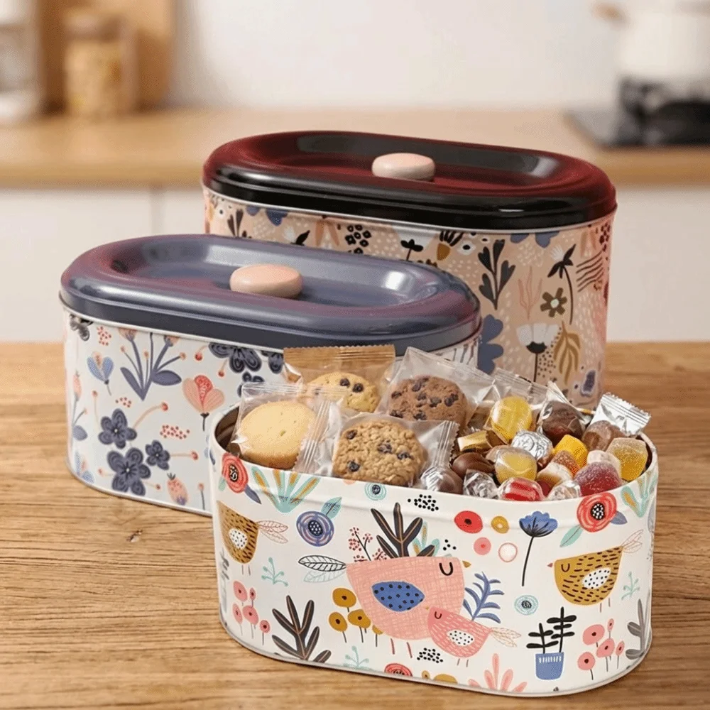 2PCS/SET European Style Tinplate Storage Box Dust-proof Cute Candy Cookie Box with Lid Large Capacity Gift Boxes for Home