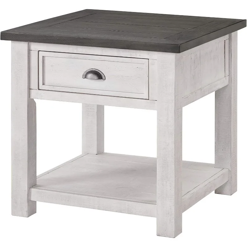 Monterey Solid Wood End Table White with Grey Top