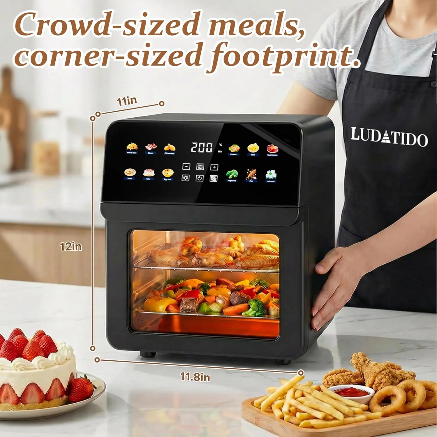 12-Quart Air Fryer Oven, 8-in-1 Countertop Toaster Oven Combo with 8 Presets, Includes 2 Baking Racks and Gloves, for Roasting,