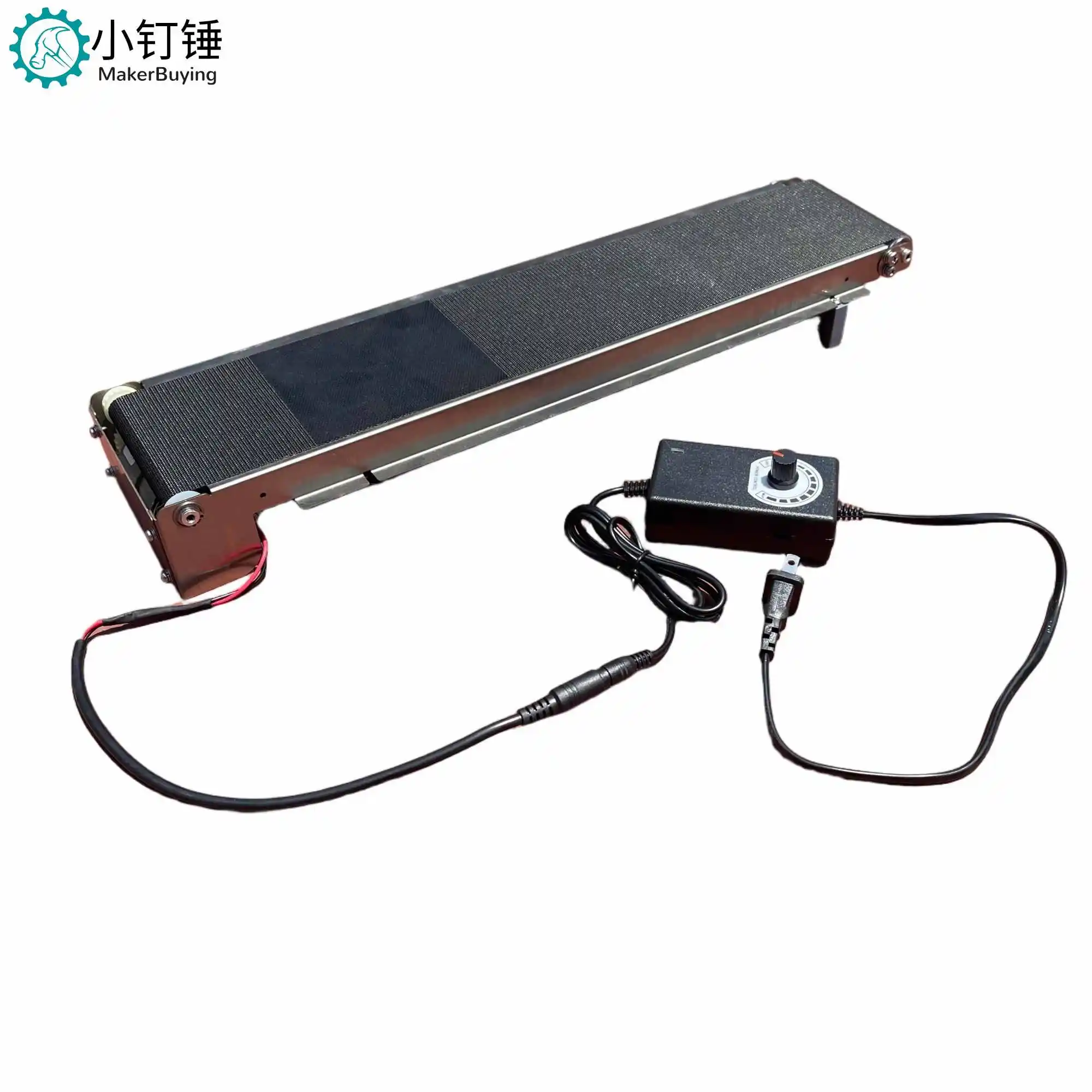 Mały stołowy przenośny automat vendingowy z taśmą transportową ze stali nierdzewnej, tor transportowy 24V z regulacją prędkości, wykonany z poliuretanu PU spożywczego.