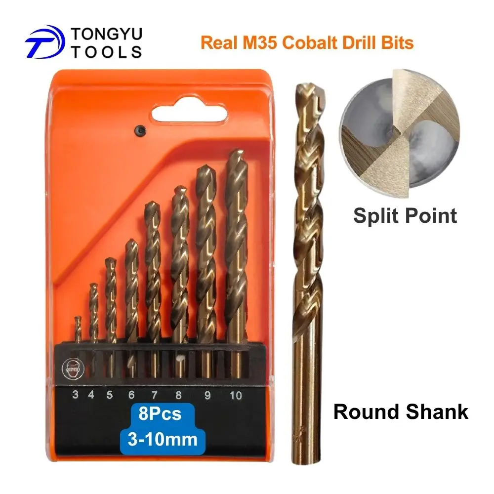 M35 Cobalt Drill Bit Set 8Pcs 3-10mm HSS Co5% 135 Split Point Twist Bits for Stainless Steel Hard Metals