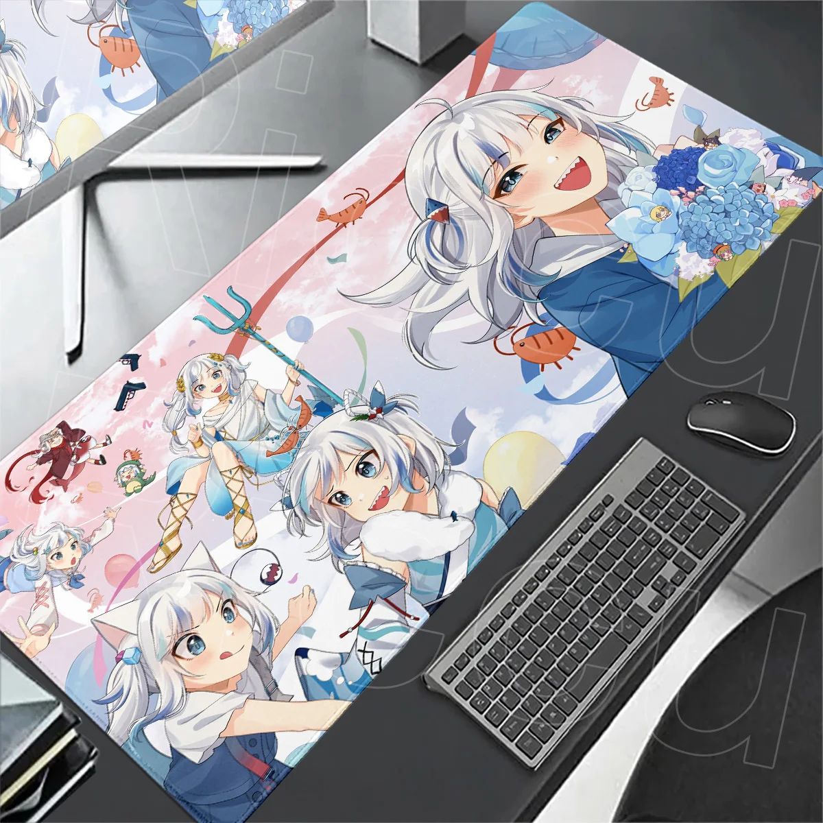 Anime Girl Hololive Gawr Gura Mouse Pad Office Gamer Carpet With Suture Edge,Mouse Mat Home Decoration Computer Keyboard Deskmat