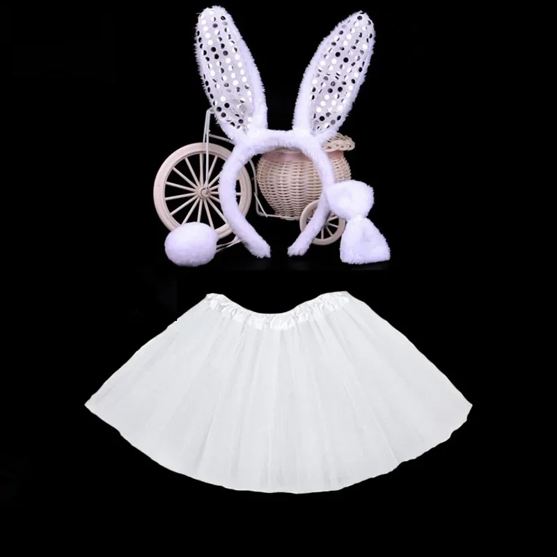 Kids Girl Bunny Ears Animal Headband Bow Tie Tail Rabbit  Hair Skirt Tutu Party Gift Easter Birthday Halloween Costume Cosplay