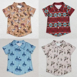 Wholesale Baby Boy Summer Western Shirt Beachwear Kids Short Sleeves Button Up Lapel Children Infant Cardigan Clothes