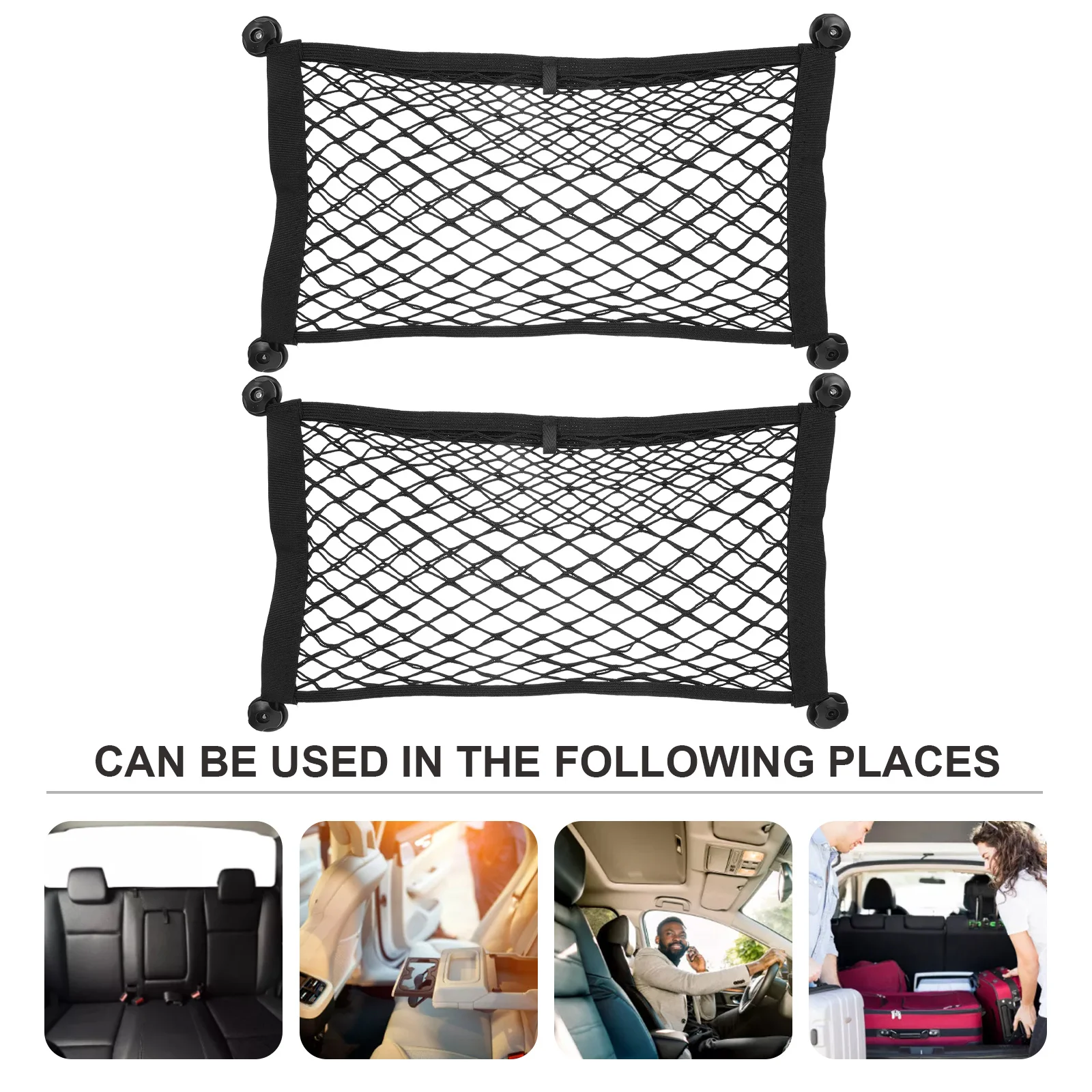 

2Pcs Car Storage Net Trunk Organizer Cargo Net Small Mesh Pockets for Groceries Gear Tools Easy to Use ABS Durable