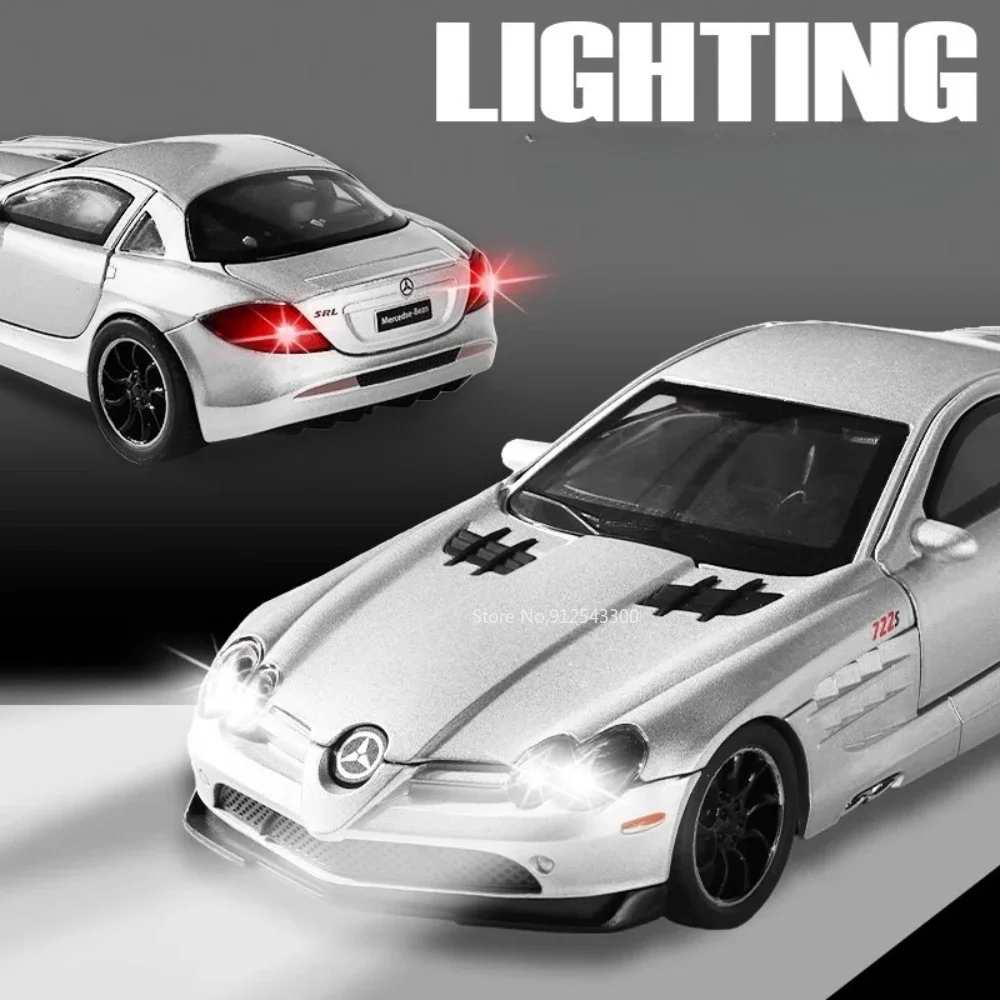 1:32 SLR 772S E300L Sports Car Model Toy Alloy Diecast Music Light Pull Back Doors Opened Vehicles Models Gifts for Boyfriend