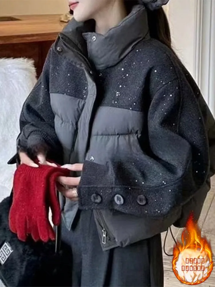 

Повседневная теплая хлопковая куртка-жакет с воротником-стойкой, в стиле пэчворк, зимний дизайн, утолщенная, с длинными рукавами, на молнии