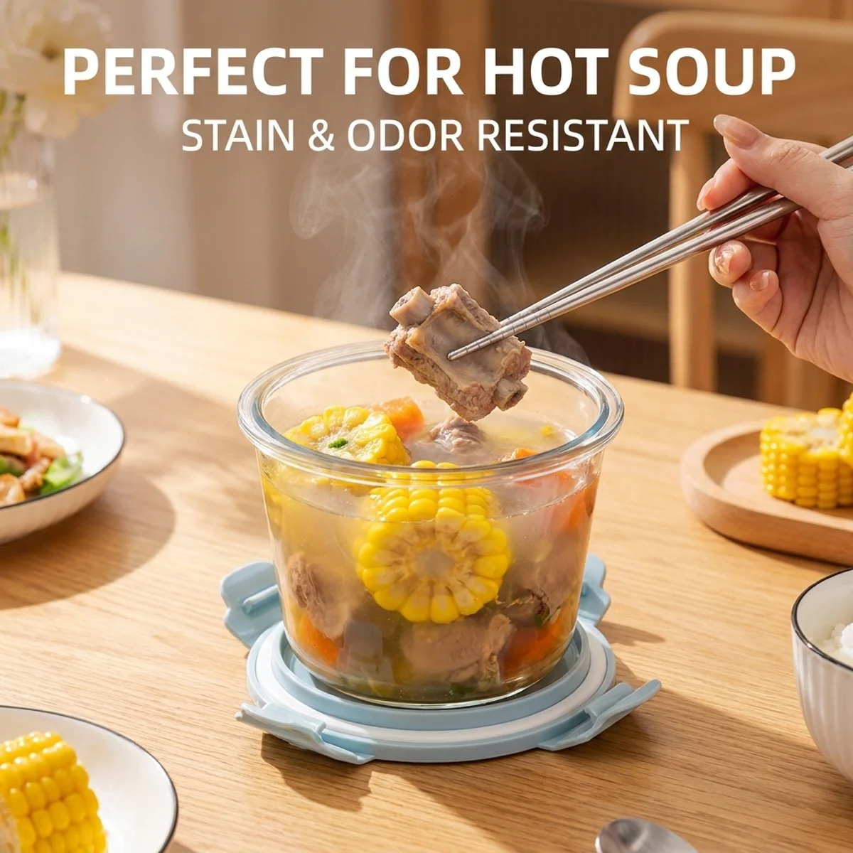 Premium Borosilicate Glass Food Container – Leak-Proof,BPA-Free,Microwave/Dishwasher/Oven Safe–for Soup,Porridge,Fruit Tea