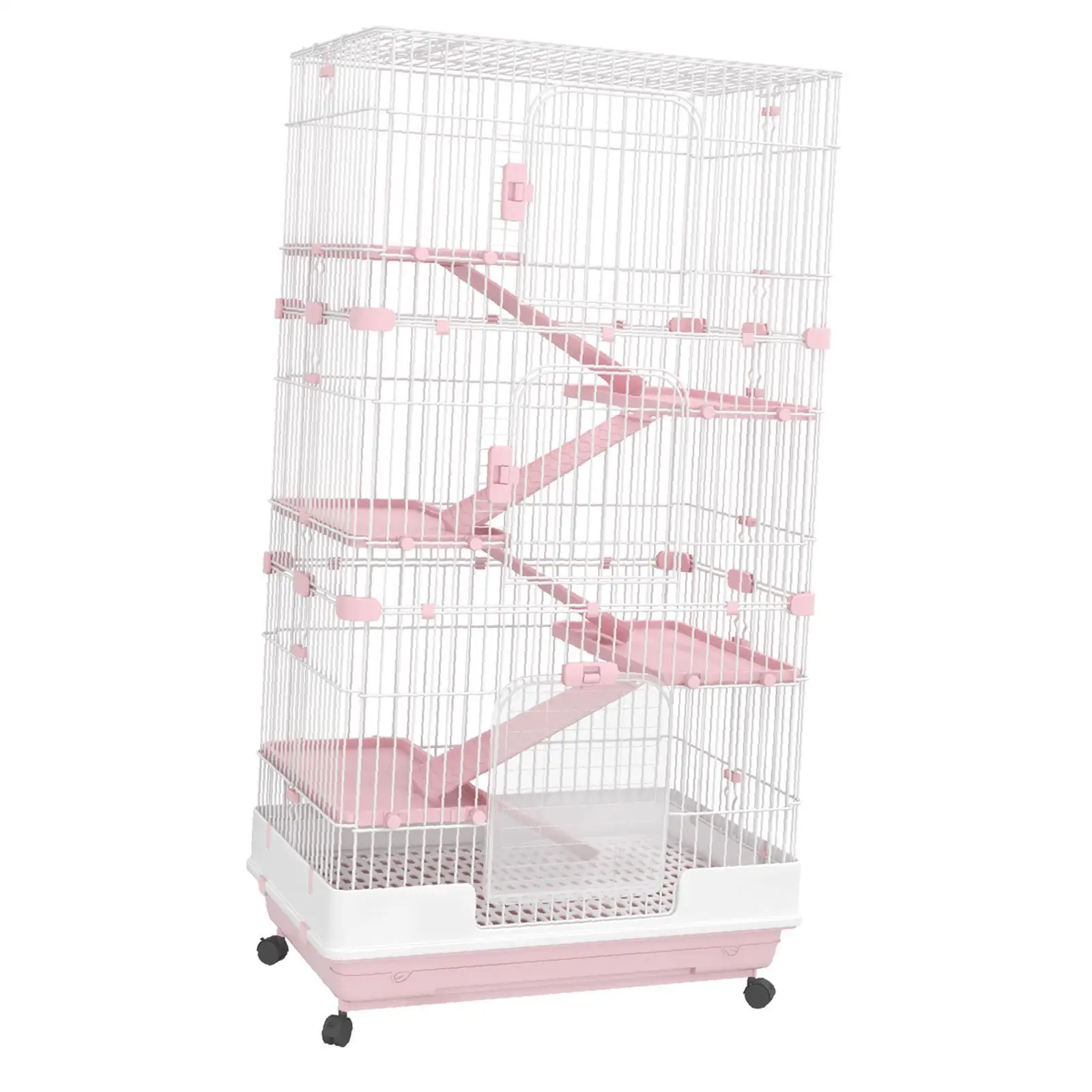 

Small Animal Hutch with Four Access Doors Lockable Wheels Indoor Pet Cage for Hamster and Guinea Pig