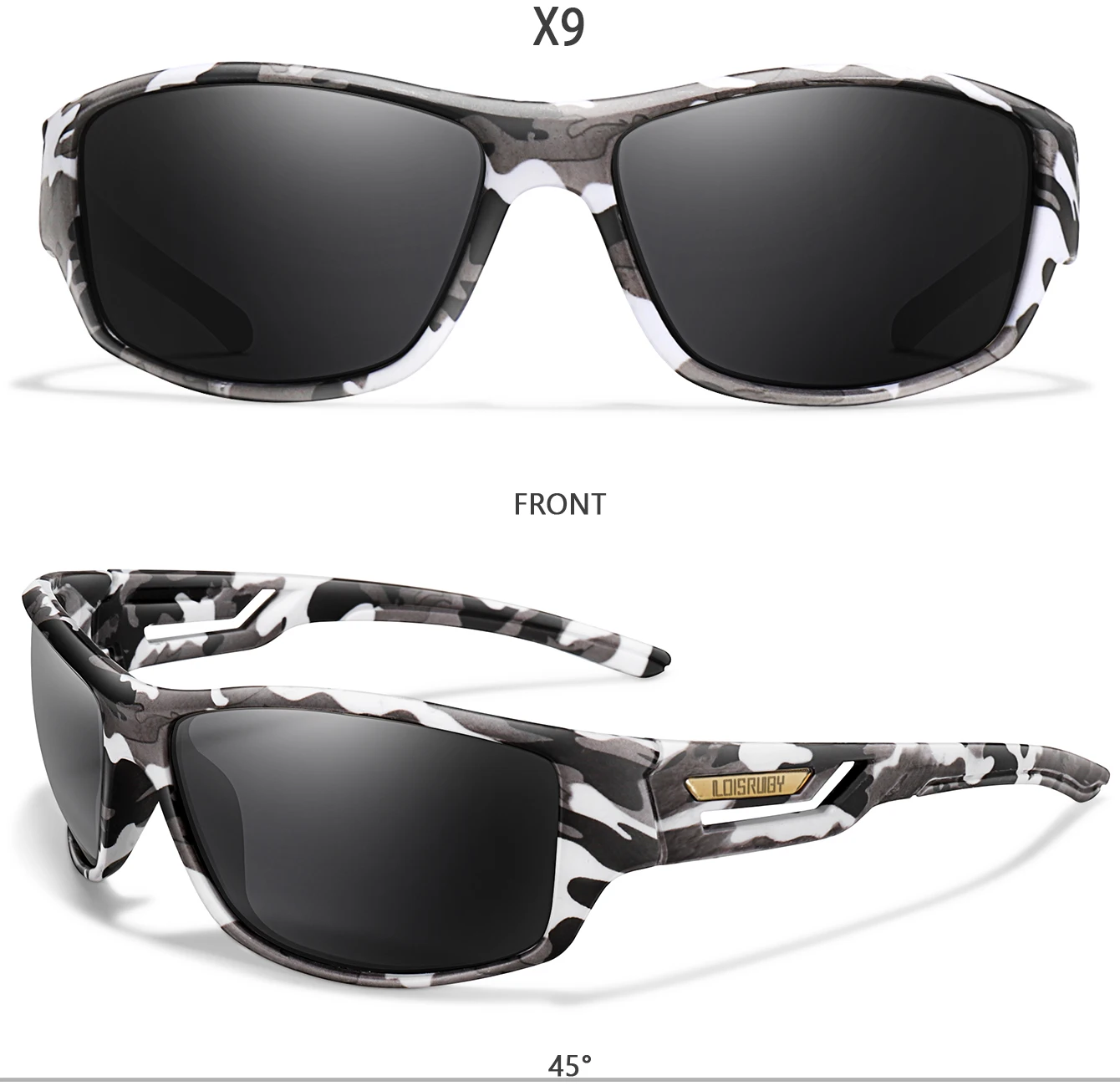 Polarisierte Sonnenbrille für Herren, Camo, Militär-Stil, Festival-Geschenke, UV400, zum Radfahren, Reiten, Laufen, Angeln und Autofahren – Detail 5