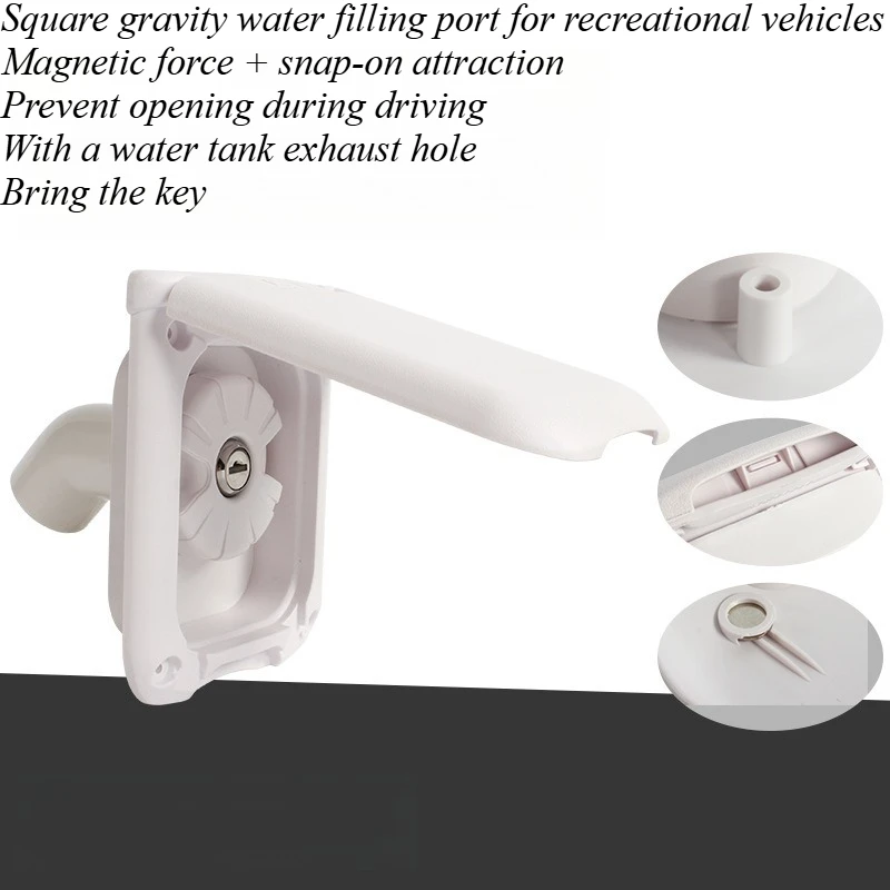 For RV Camper Trailer Universal Gravity Water Inlet Port Square Magnetic Locking Dustproof Cover Replacement Filler Hole Parts