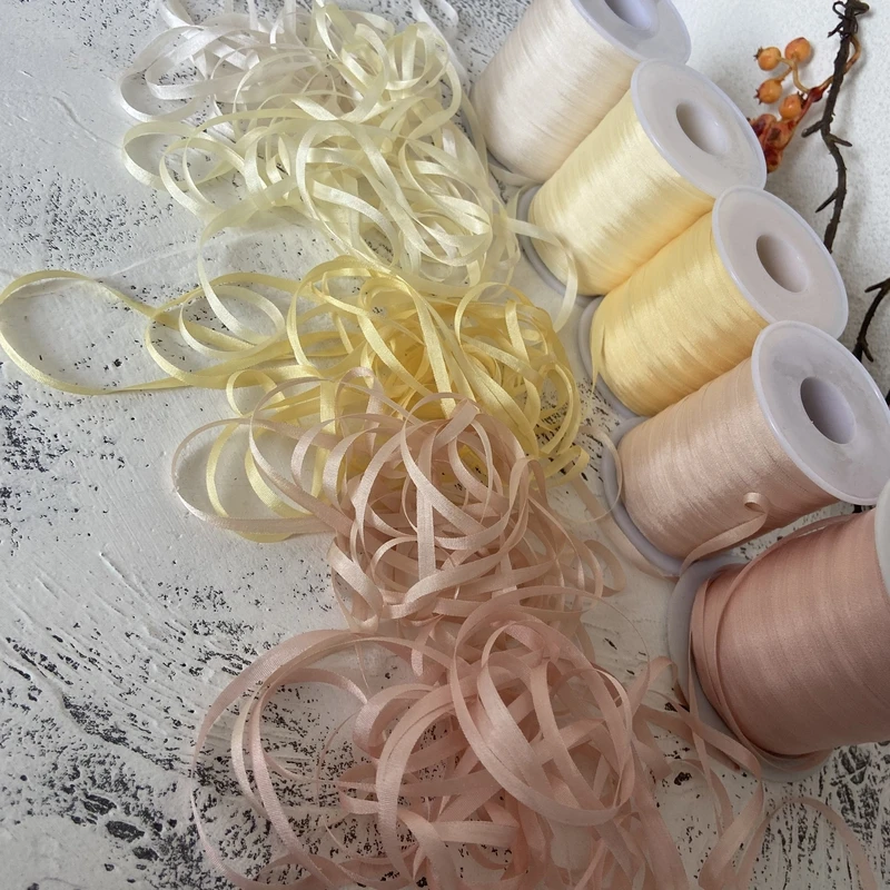 New 4mm 50M Silk Ribbon Set  for Embroidery Yellows