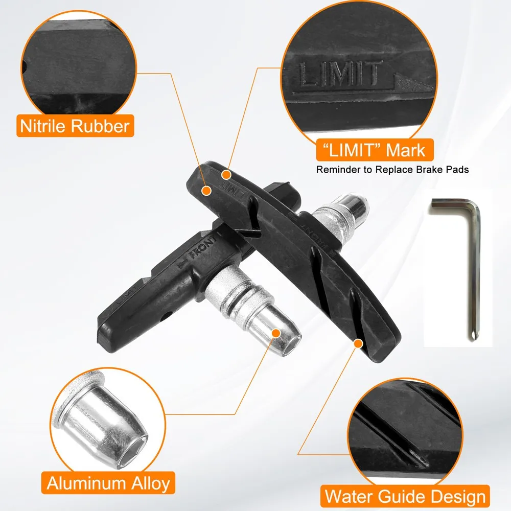Bicycle V Brake Pads MTB Mountain Bike V-Brake Shoes Blocks with Hex Wrench Cycling Replacement Brake Parts