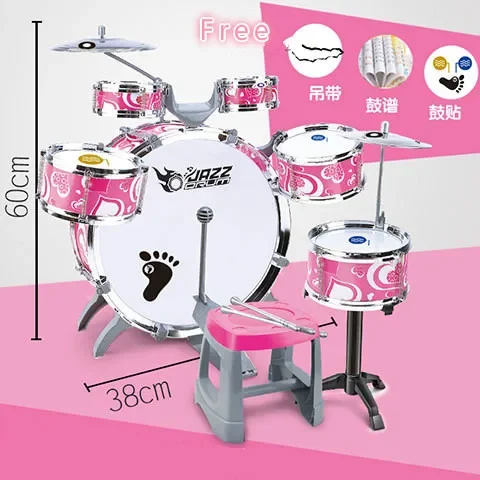 Fashion Large Children Music Jazz Drums Set (6 bębnów + 2 talerze) Zagęszczony bęben perkusyjny Fotel perkusyjny dla dzieci