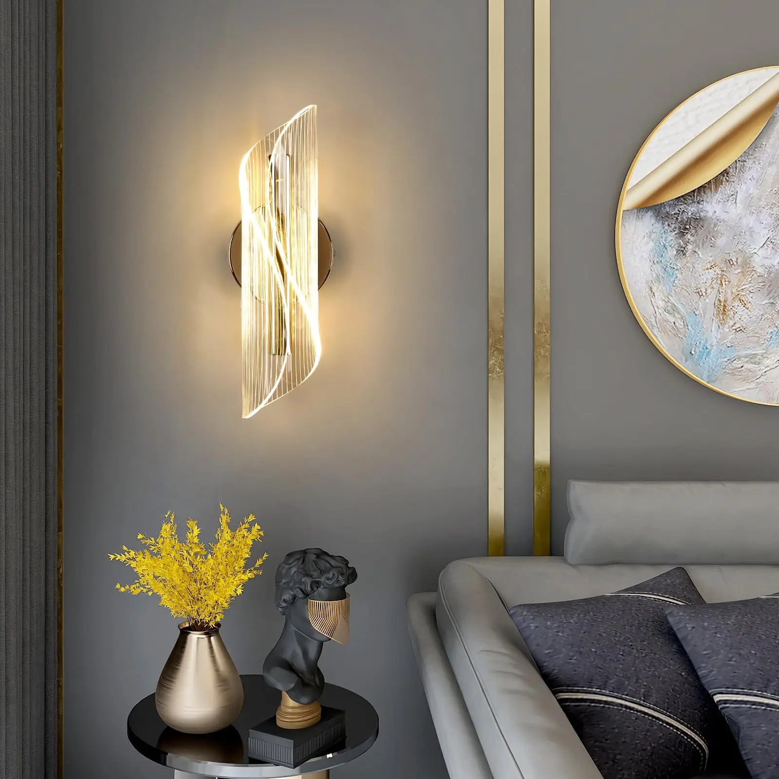 Wall Lamp LED Modern Wall Sconces Gold Dimmable Wall Decorating Lamp Bedroom Room Lamp Nordic Golden Luxury Wall Lamp Room Decor