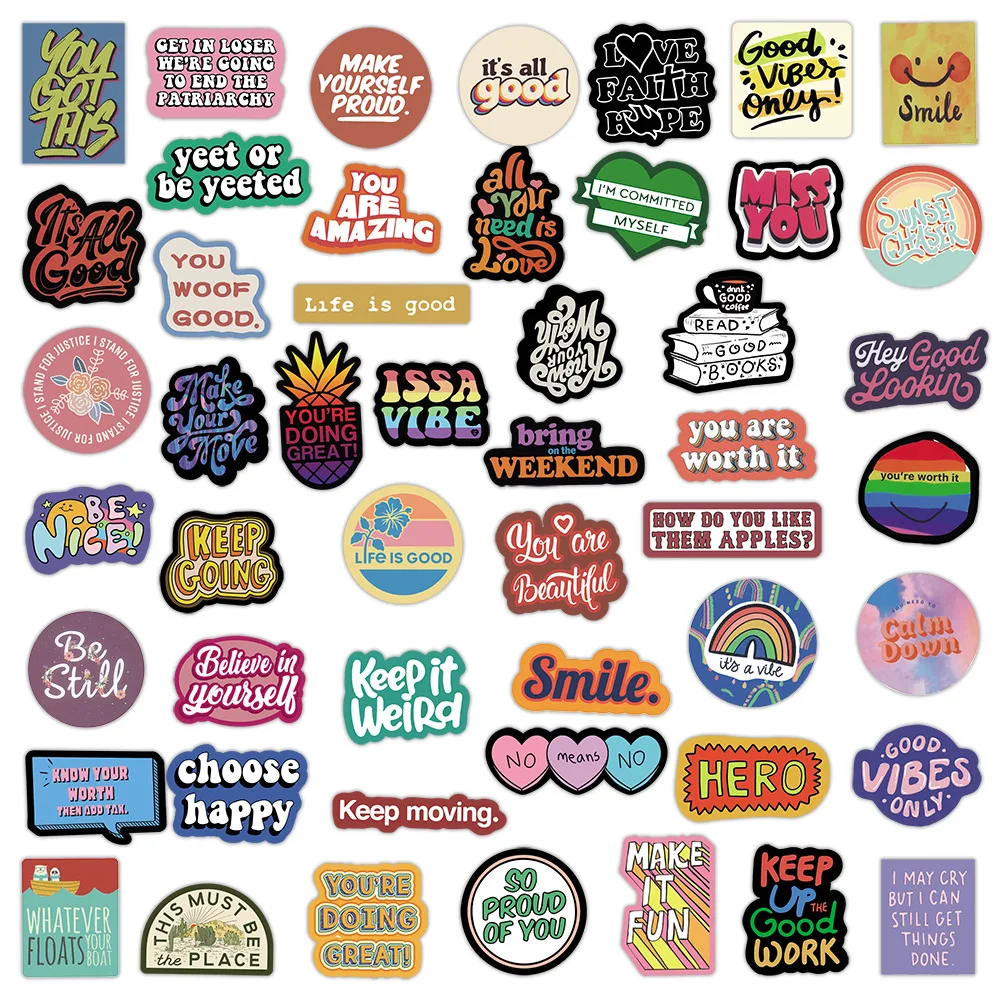 50pcs Graffiti Motivational Stickers Inspirational Phrase Encouragement Quotes Cute Vinyl Decals for Kids Teens Students Gift