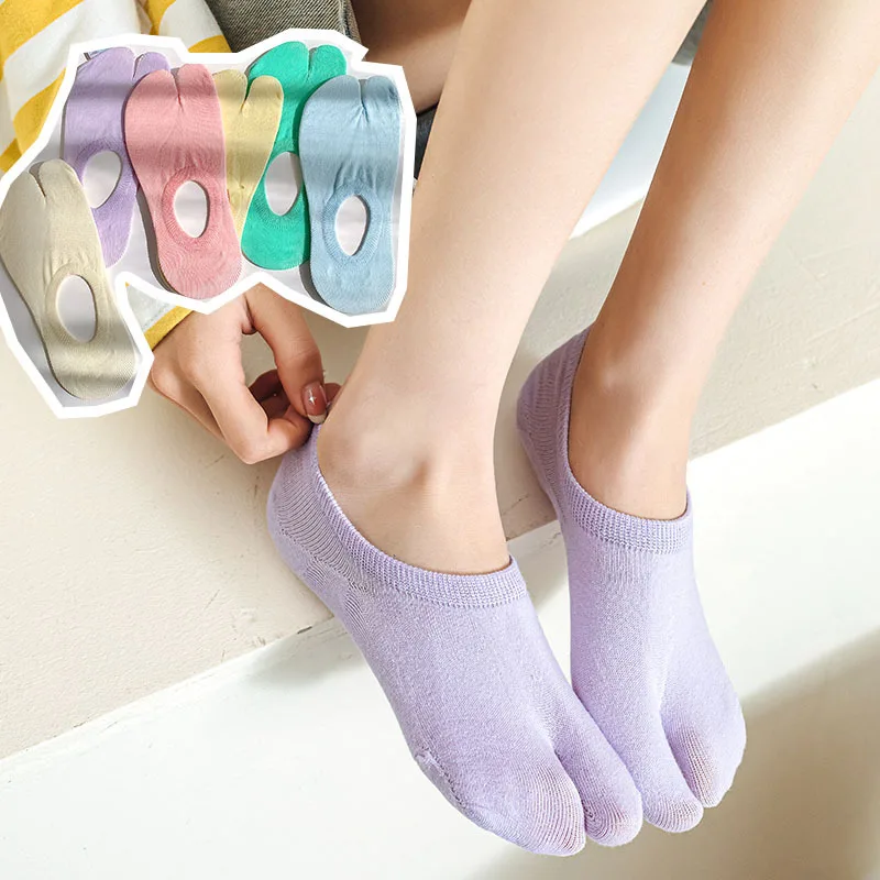 Two Finger Socks Women Toe Socks Cotton Sweat-absorbent Flip-flop Socks Summer Non-slip Thin