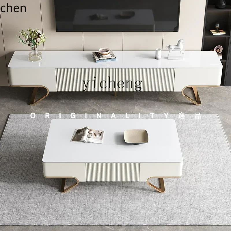 O17- simple lig luxury rock slab coffee table TV cabinet combination Italian minimalist living room small