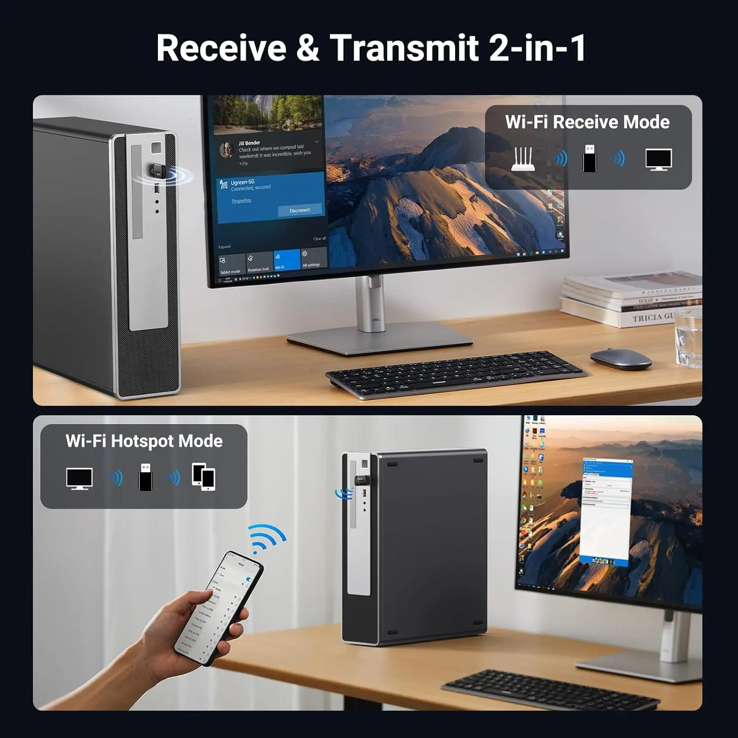 데스크탑 PC용 UGREEN WiFi 어댑터, 5GHz/2.4GHz 듀얼 밴드를 갖춘 AX900 USB WiFi 6 어댑터, Windows 10/11용 드라이버 내장