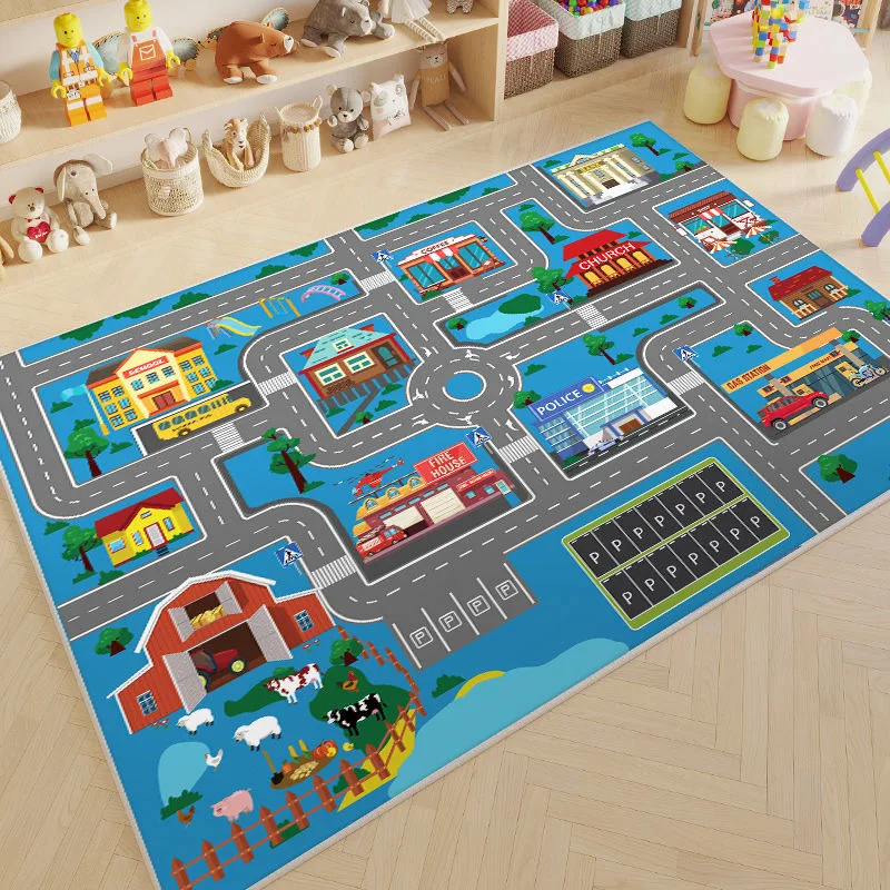 VIKAMA Crystal Velvet Children's Carpet Parking Lot Climbing Game Traffic Rug Early Education Kindergarten Carpet Mat Home Decor