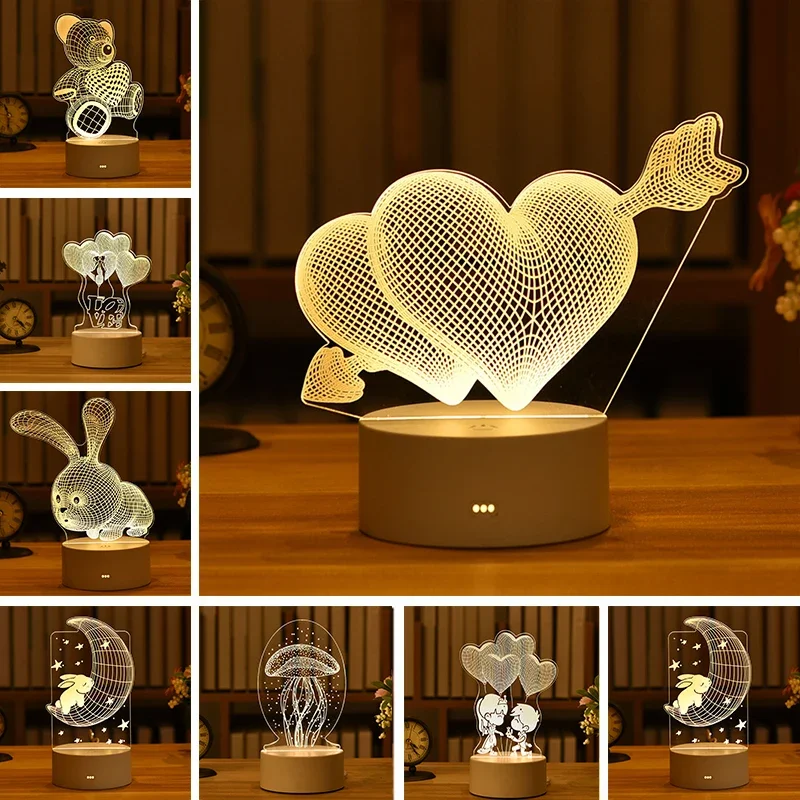 

Romantic Love 3D Lamp Heart-shaped Balloon Acrylic LED Night Light Decorative Table Lamp Valentine's Day Sweetheart Wife's Gift