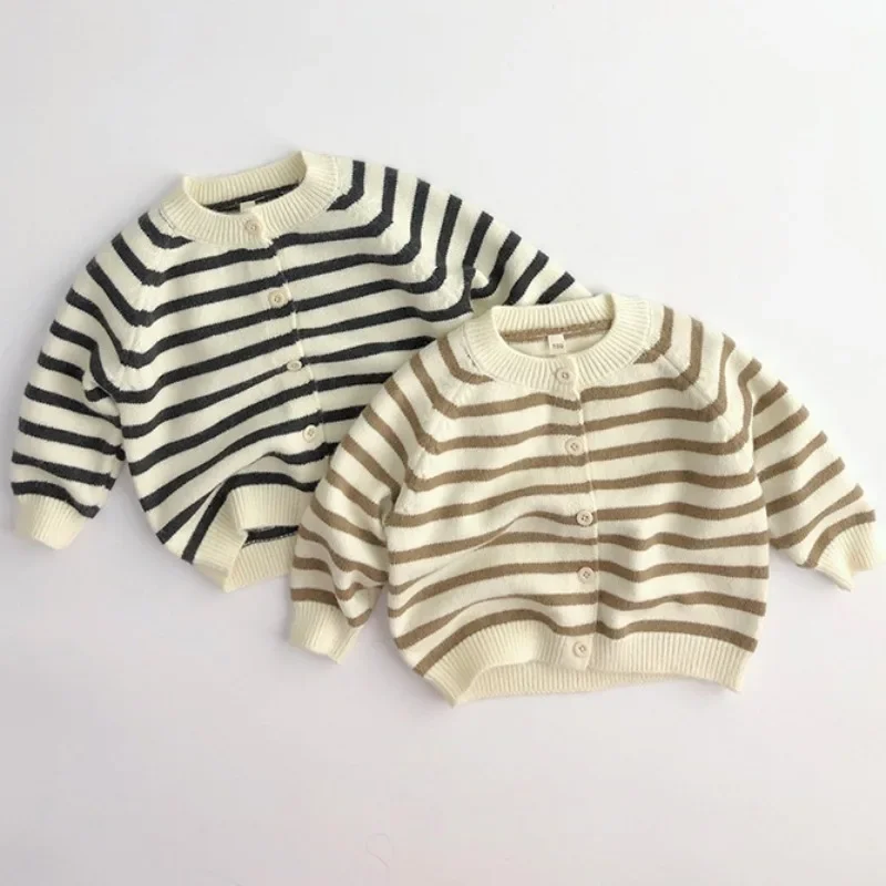 

Children's Korean Striped Sweater Girls Spring Autumn Infant Clothing Quality 0-6Yrs Baby Soft Cotton Cardigan Knitted Boys Coat