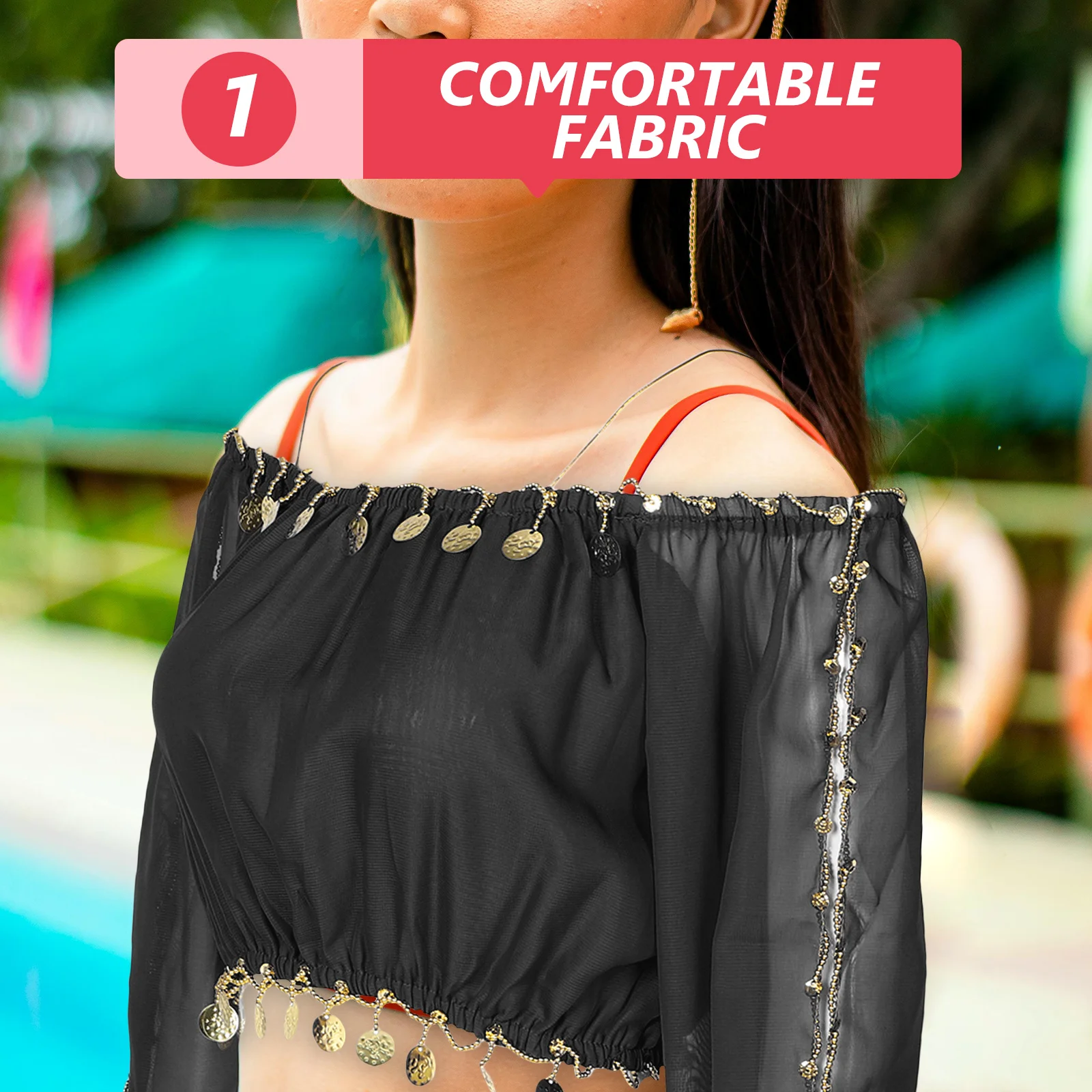 

Performance Belly Dancer Top Long Sleeve Crop Blouse For Stage Indian Dance Tribal Costume Comfortable Skinfriendly Fabric