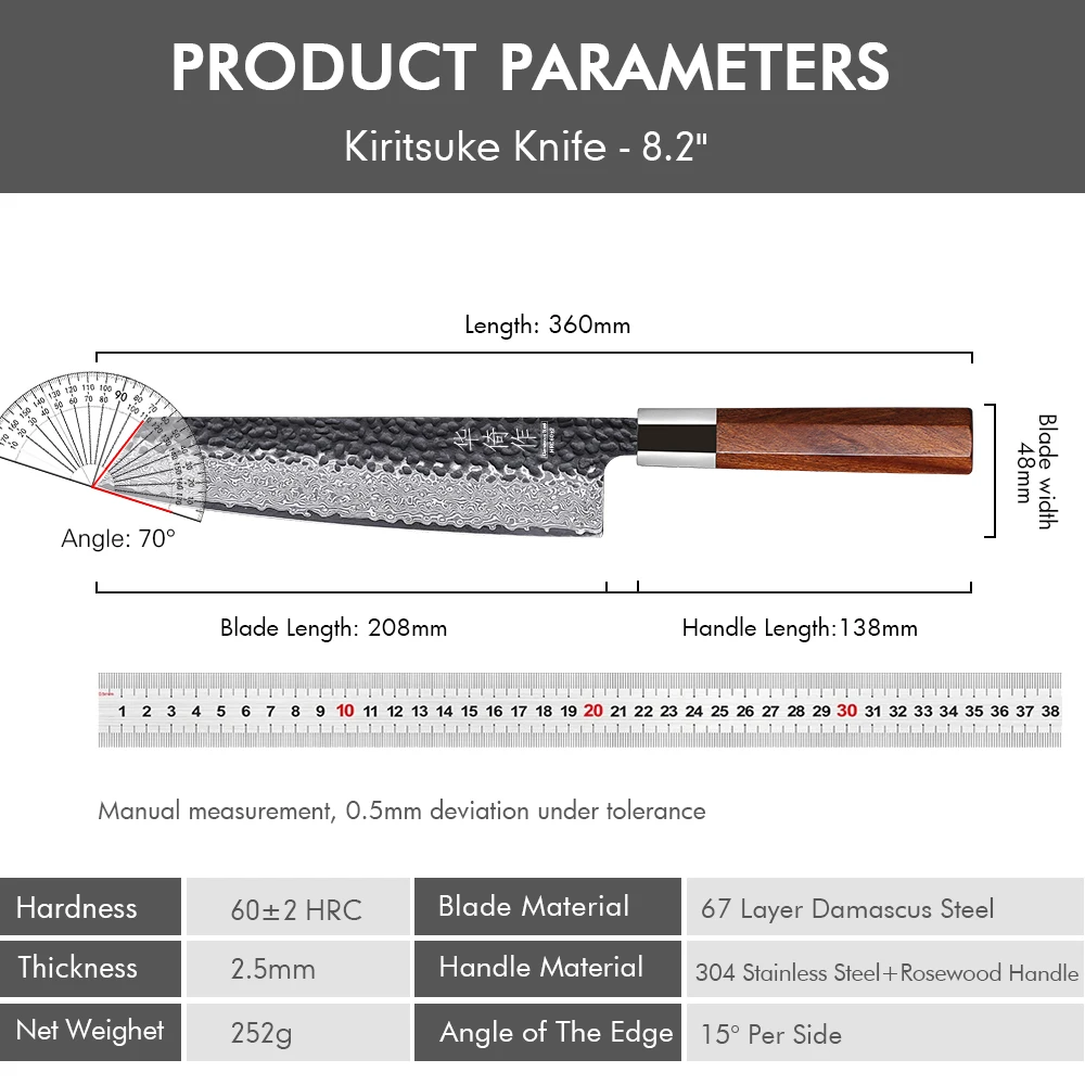 Couteau de Chef Kiritsuke japonais de 8.2 pouces, en acier damas, coupe tranchante, couperet à viande et légumes, couteaux de cuisine professionnels forgés à la main