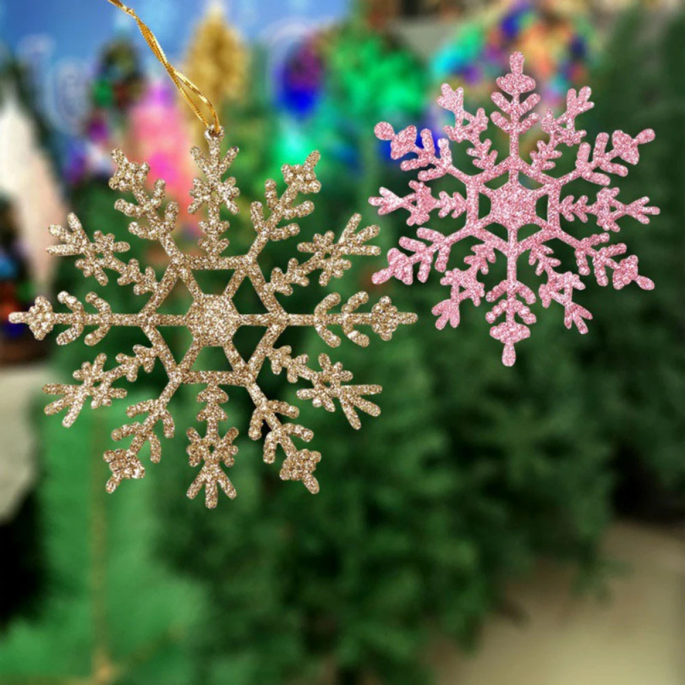 12pcs Christmas Fake Snowflakes With Small hole Xmas Tree Hanging Ornament Simulation Snowflakes Winter Christmas Ornaments