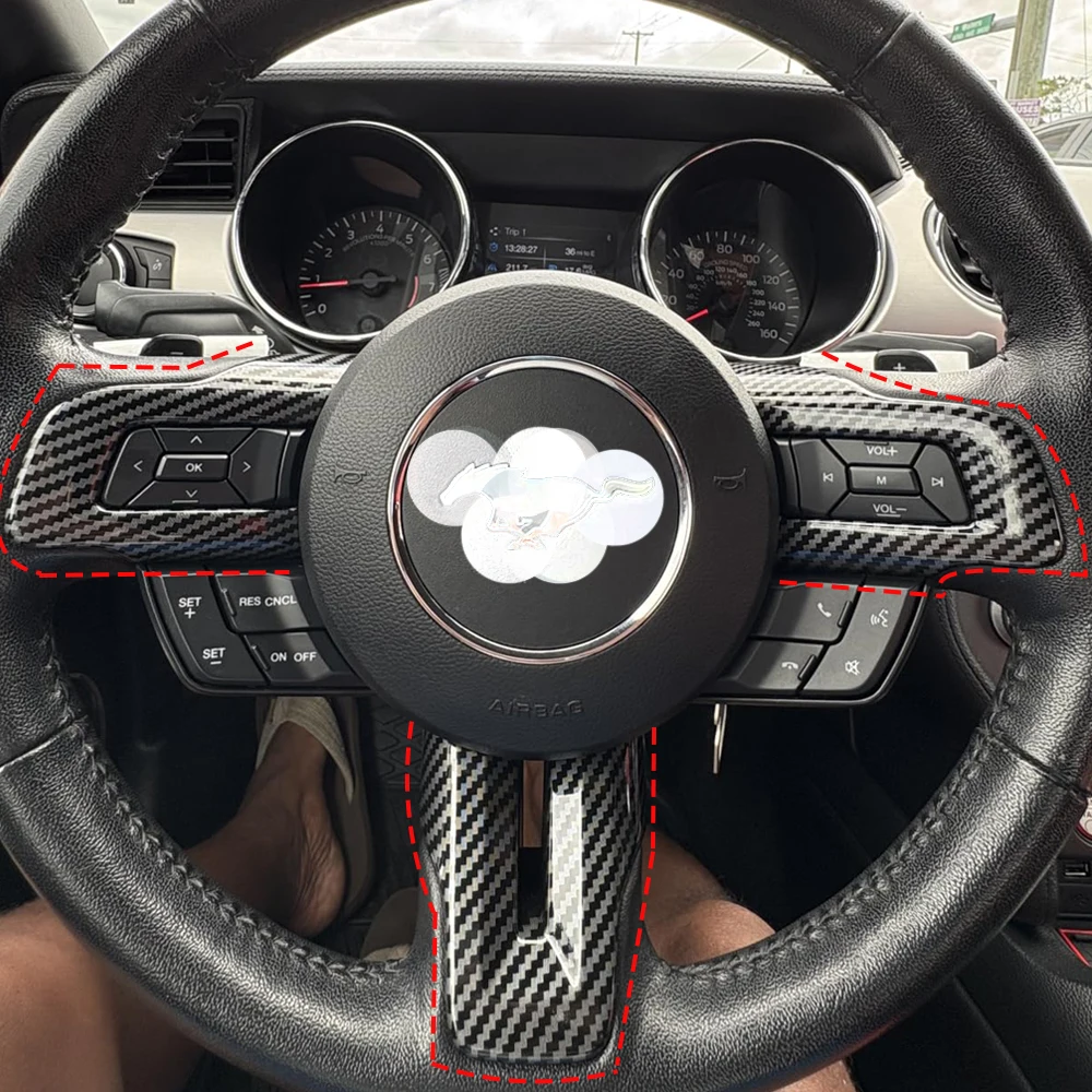 Carbon Faser Stil Lenkrad Panel Abdeckung Trim Aufkleber Für Ford Mustang 2015-2023 Auto Innen Zubehör – Detail 6