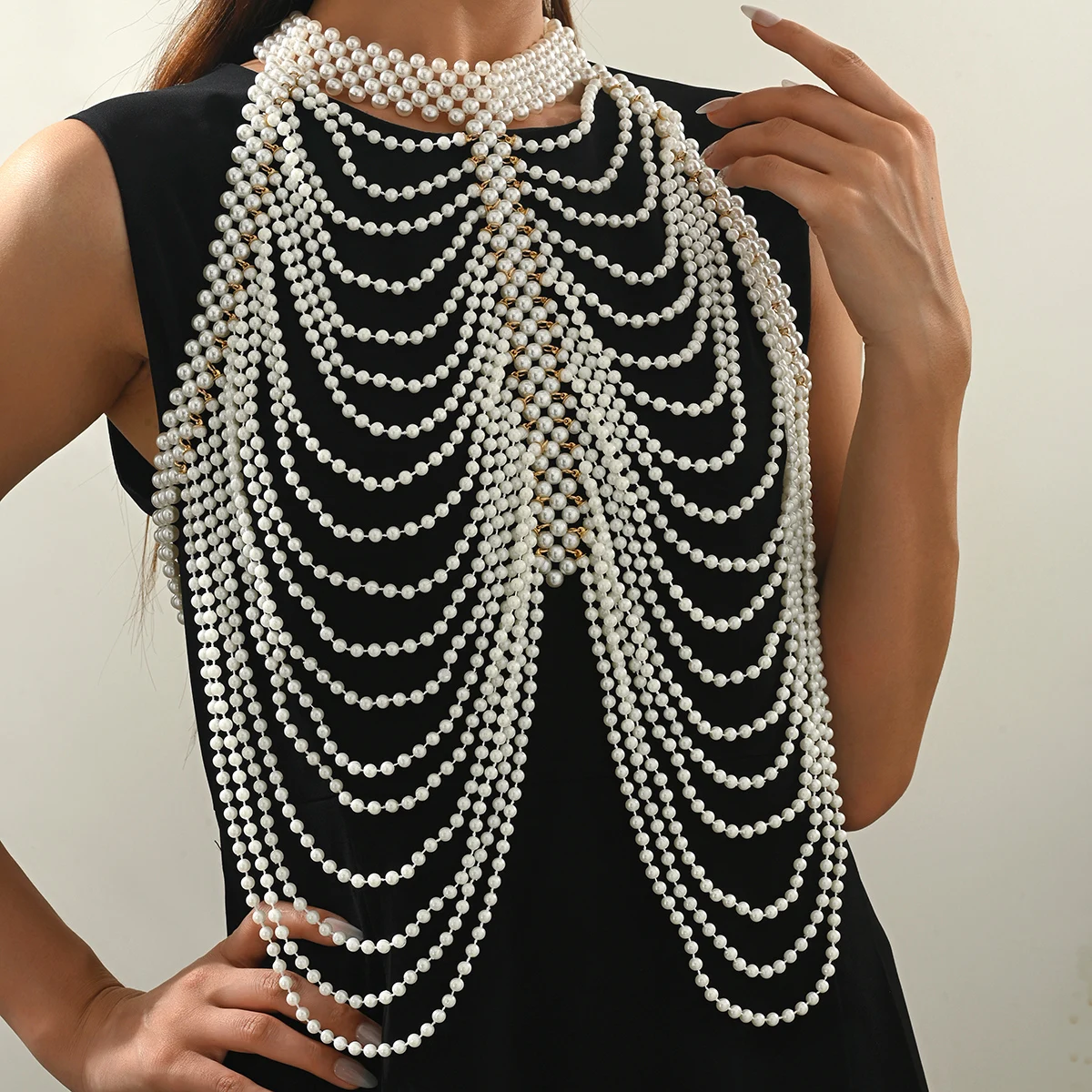 

Retro Court Style Heavy-Duty Handmade Beaded U-Shaped Drop Body Chain Luxury Moroccan Wedding Jewelry Necklace