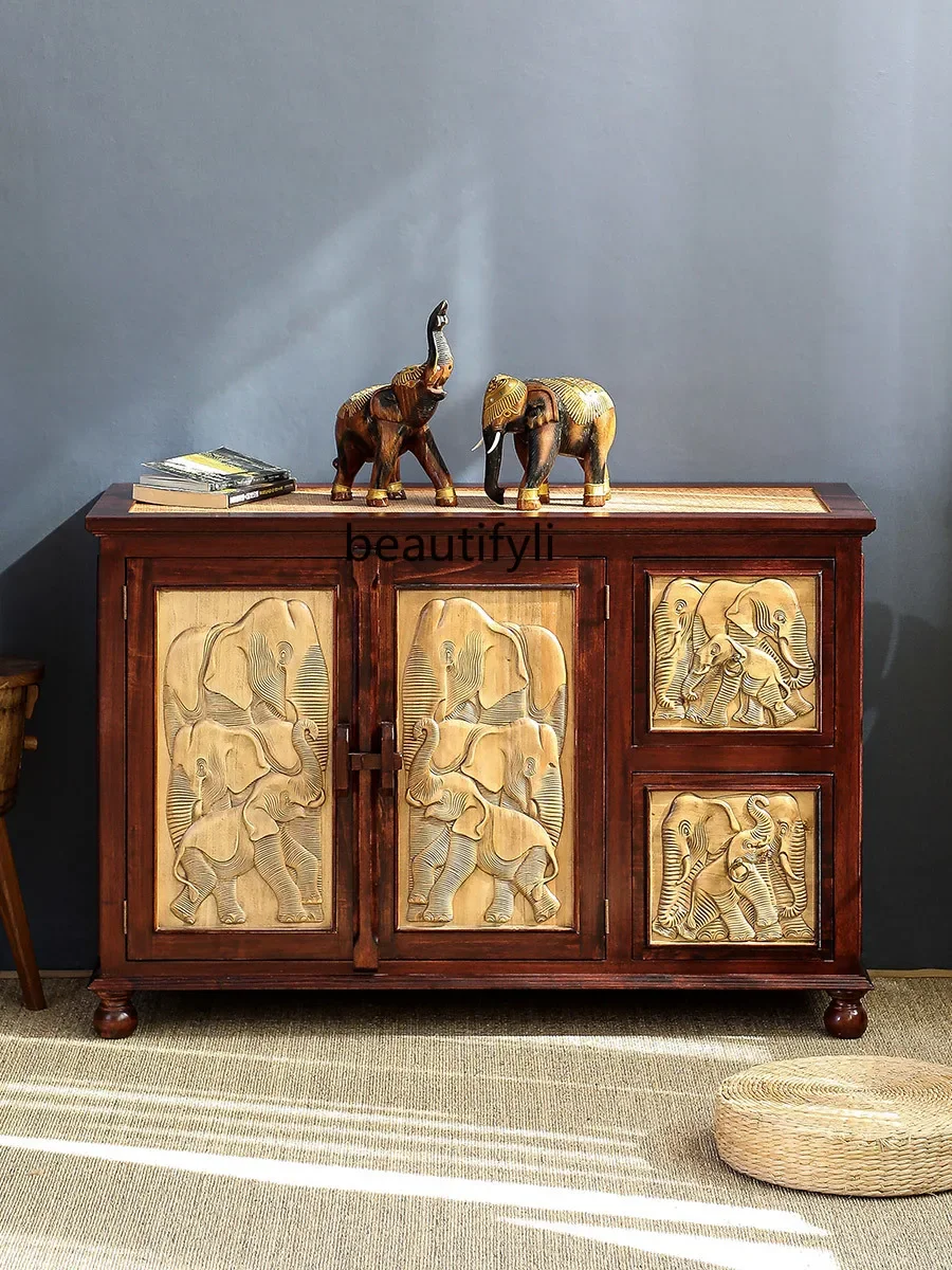 

A07 Ретро входной шкаф из массива дерева с тиснением для гостиной, новый шкафчик в китайском стиле, тайский стиль, прихожая, шкаф для обуви, шкаф для обуви