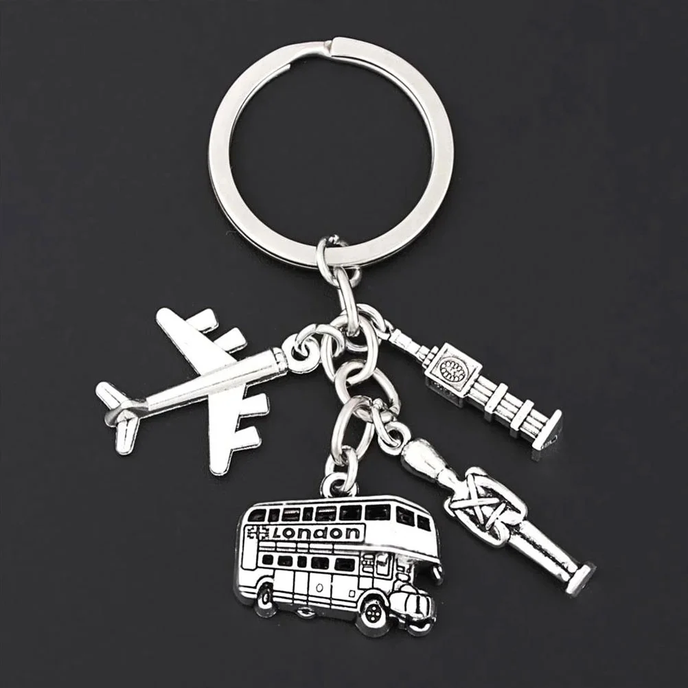 London Bus Clock Tower Soldier Aircraft Accessory Keychain Souvenir Travel Ring Unique Themed Fob Car Keys