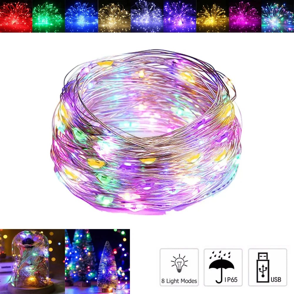 1m-10m USB Led String Light 8 Modes Waterproof Copper Home Christmas Bedroom Wedding Decoration Fairy For Garland Outdoor Lights