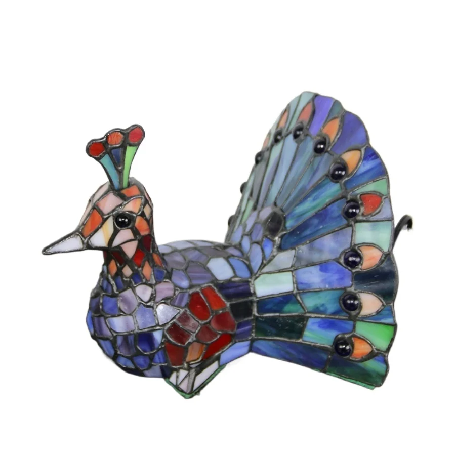 Handmade European flexible AC peacock desk lamp multi-color stained glass lampshade home decoration night light