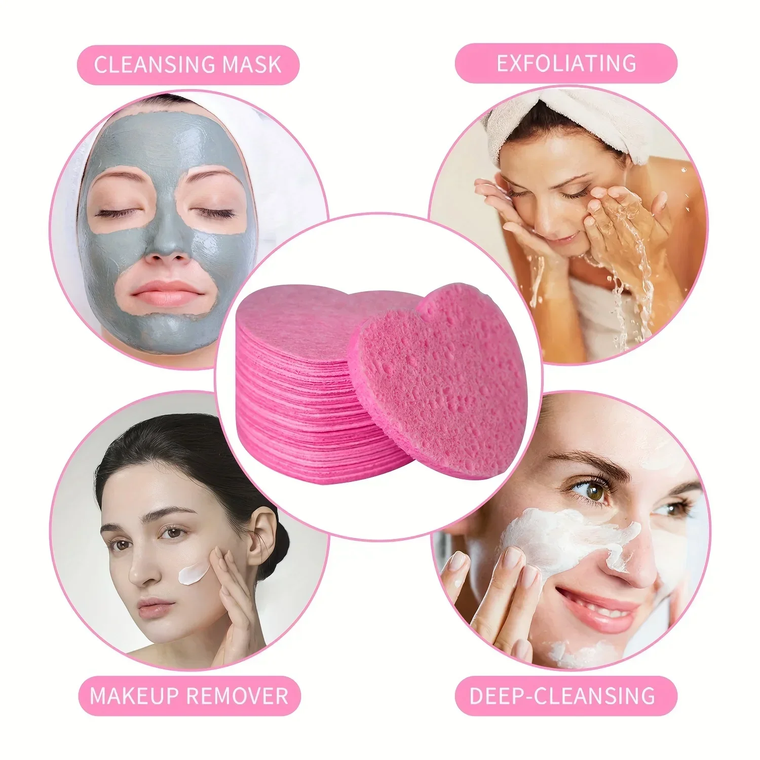 20 peças esponjas faciais em forma de coração comprimido facial natural almofadas de limpeza facial esfoliante para limpeza reutilizável