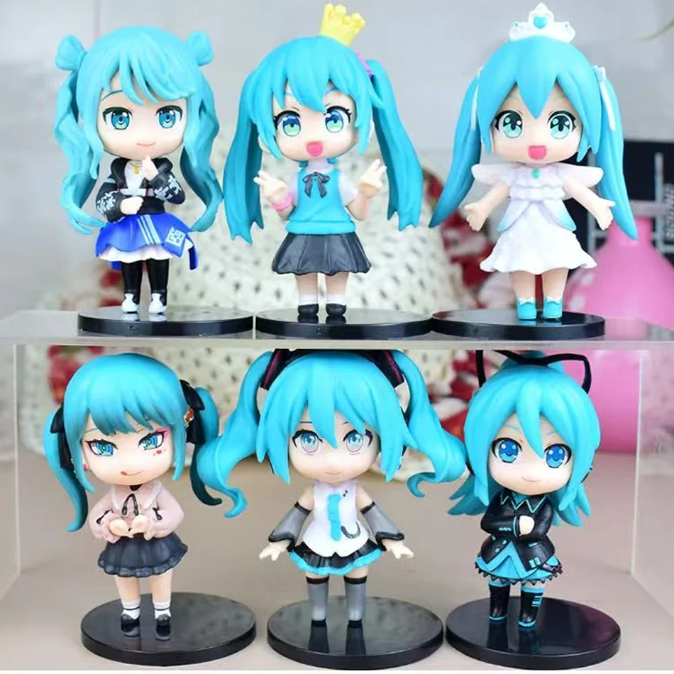 6pcs/set Anime new  miku figure mini character ornaments kawai  hatsune table decoration for home adult toy child gift