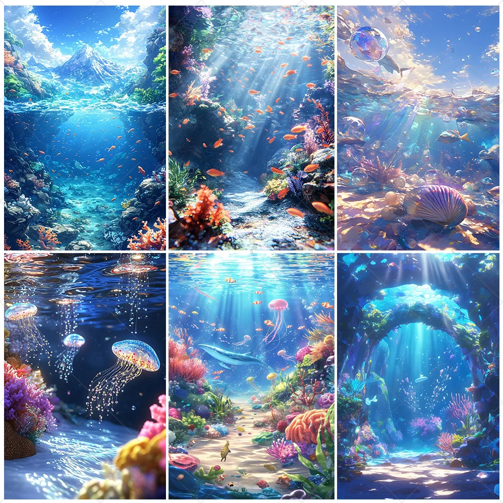 

Colorful Underwater World Photography Backdrop Supplies Jellyfish Coral Background Wall Party Decoration Photo Studio Kid Gifts