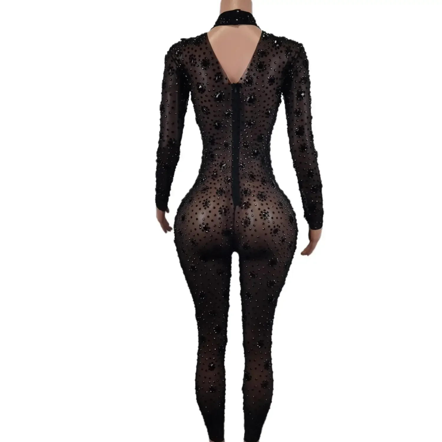 Сексуальный черный комбинезон со стразами и длинными рукавами, женский боди с кристаллами для выступлений, костюм для ночного клуба, костюм для танцев на пилоне, праздничная одежда, Cuican