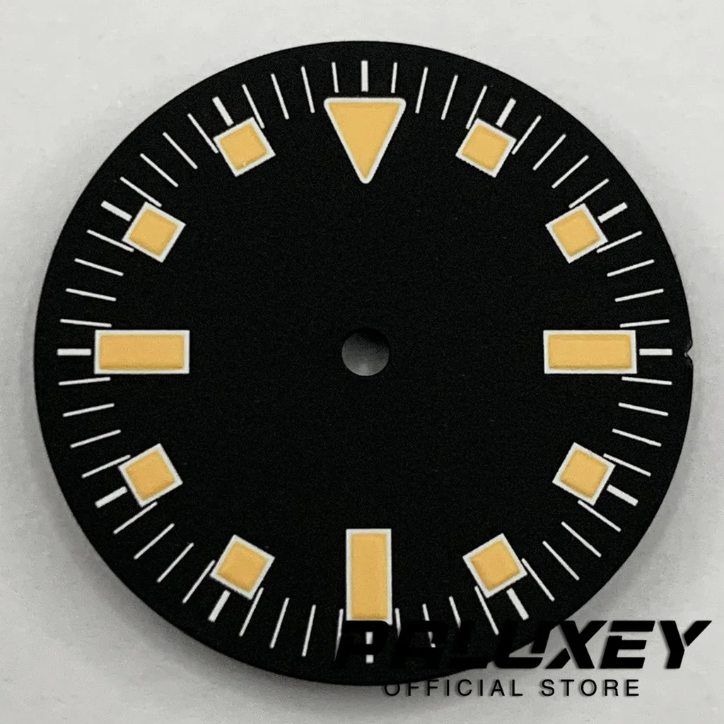 Luminous Watch Face Dial, relógio de movimento, preto, laranja, apto para Miyota 8215, 821A, ST1612, NH35, NH36, PT5000, ETA 2824, 2836, 28,5 milímetros